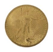An American 1908 $20 dollar double eagle Saint Gaudens gold coin