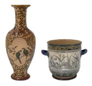 A Doulton Lambeth stoneware vase and a jardiniere by Florence Barlow
