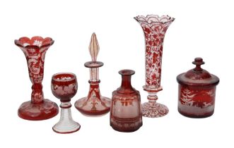 19th century Bohemian red flashed glassware