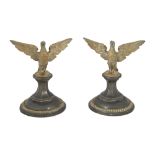 A pair of brass eagles on plinths