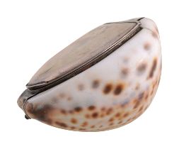 An 18th century silver mounted cowrie shell snuff box