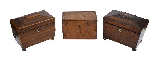 A Regency gonzalo alves tea caddy, and two others