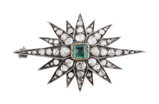 A Georgian diamond brooch with emerald to centre