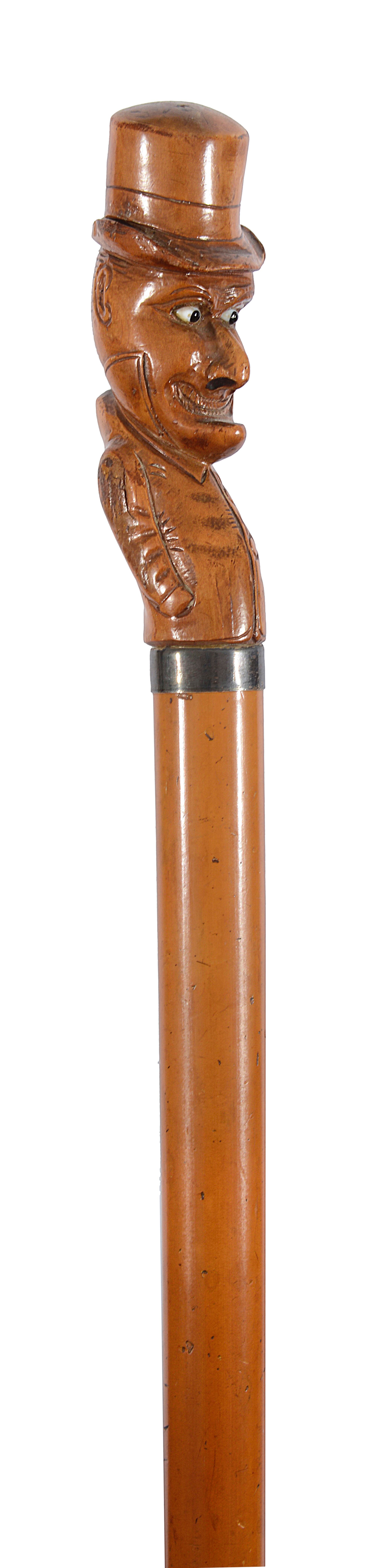 A late Victorian novelty Mr Punch carved walking cane c.1900