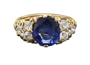 A sapphire and diamond-set ring