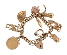 9ct gold curb-link charm bracelet