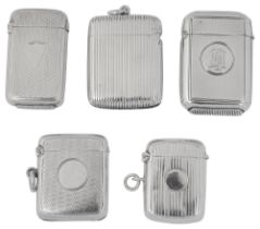 Five Victorian and later silver vesta cases