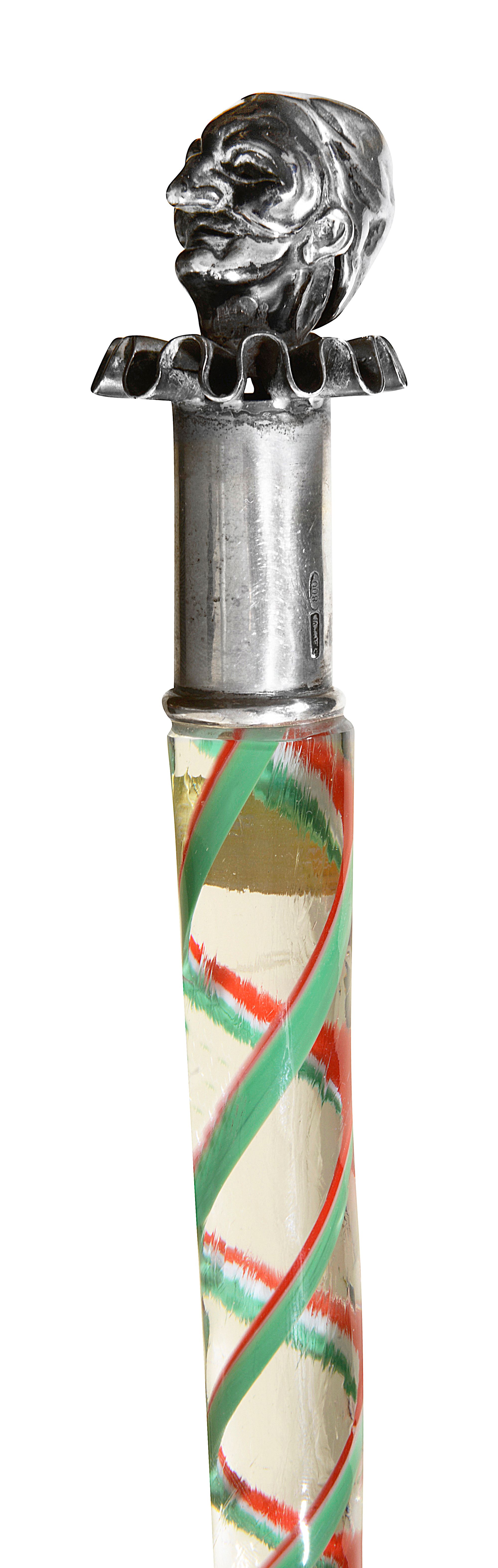 An Italian novelty silver topped Murano walking cane by G. Cenedese