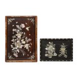 Two Chinese mother of pearl inlaid rosewood rectangular trays c.1900