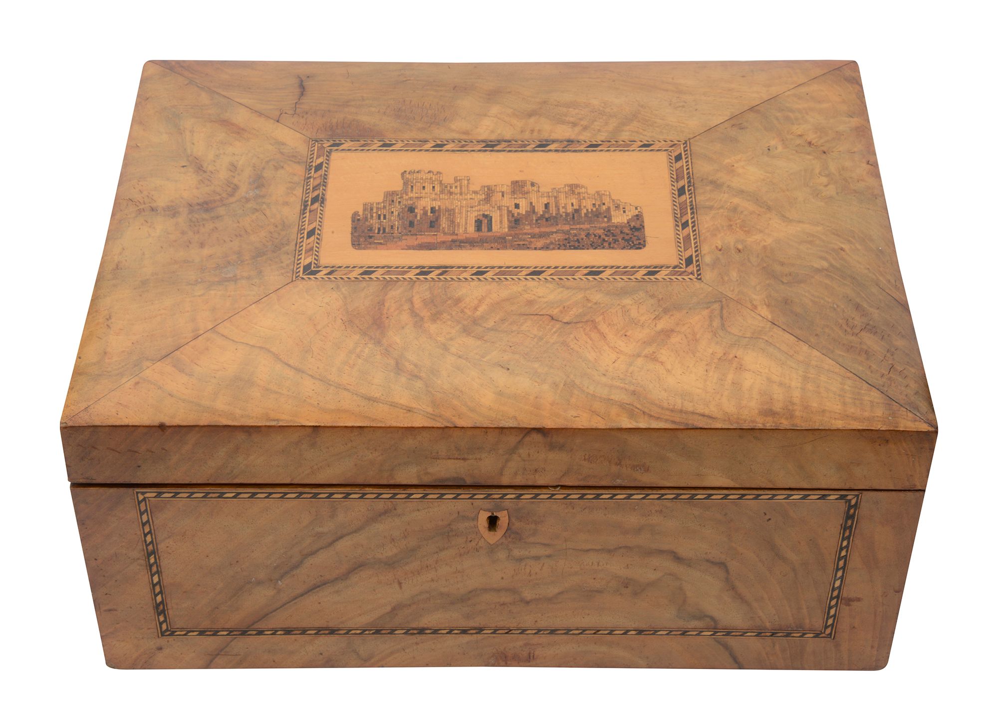 A Victorian Tunbridge ware walnut work box