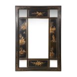 A Chinoiserie black lacquer and gilt decorated mirror
