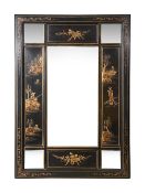 A Chinoiserie black lacquer and gilt decorated mirror