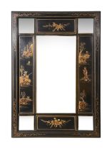 A Chinoiserie black lacquer and gilt decorated mirror