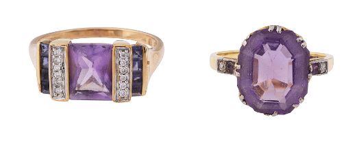 Two amethyst and diamond set rings