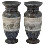 Hannah Bolton Barlow. A pair of Doulton Lambeth stoneware vases