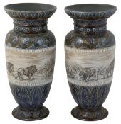 Hannah Bolton Barlow. A pair of Doulton Lambeth stoneware vases