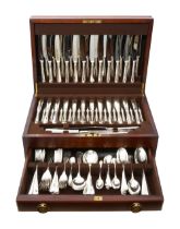 12 setting silver plated canteen of Hanoverian Rattail pattern flatware
