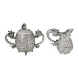 Chinese export silver twin handled sugar vase and a milk jug (2)