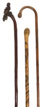 A late 19th century Chinese walking stick and two Japanese walking sticks