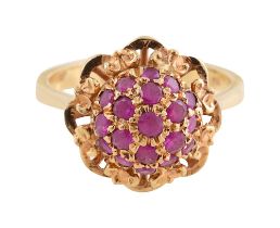 A floral ruby cluster ring