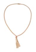 An 18ct gold ruby articulated tassel necklace