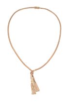 An 18ct gold ruby articulated tassel necklace