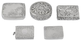 Four late Victorian and Edwardian silver snuff and vesta boxes