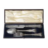 An early Victorian cased silver three piece Kings pattern christening set