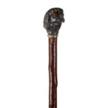 A late 19th century novelty dog head walking cane
