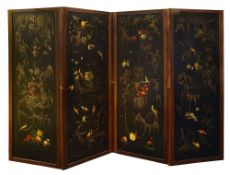 An early Victorian rosewood framed four fold room screen