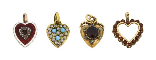 Four heart-shaped lockets