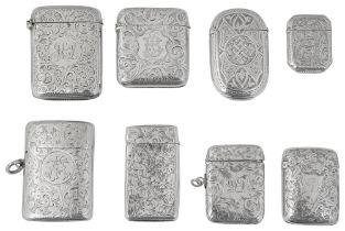 Eight late Victorian silver vesta cases