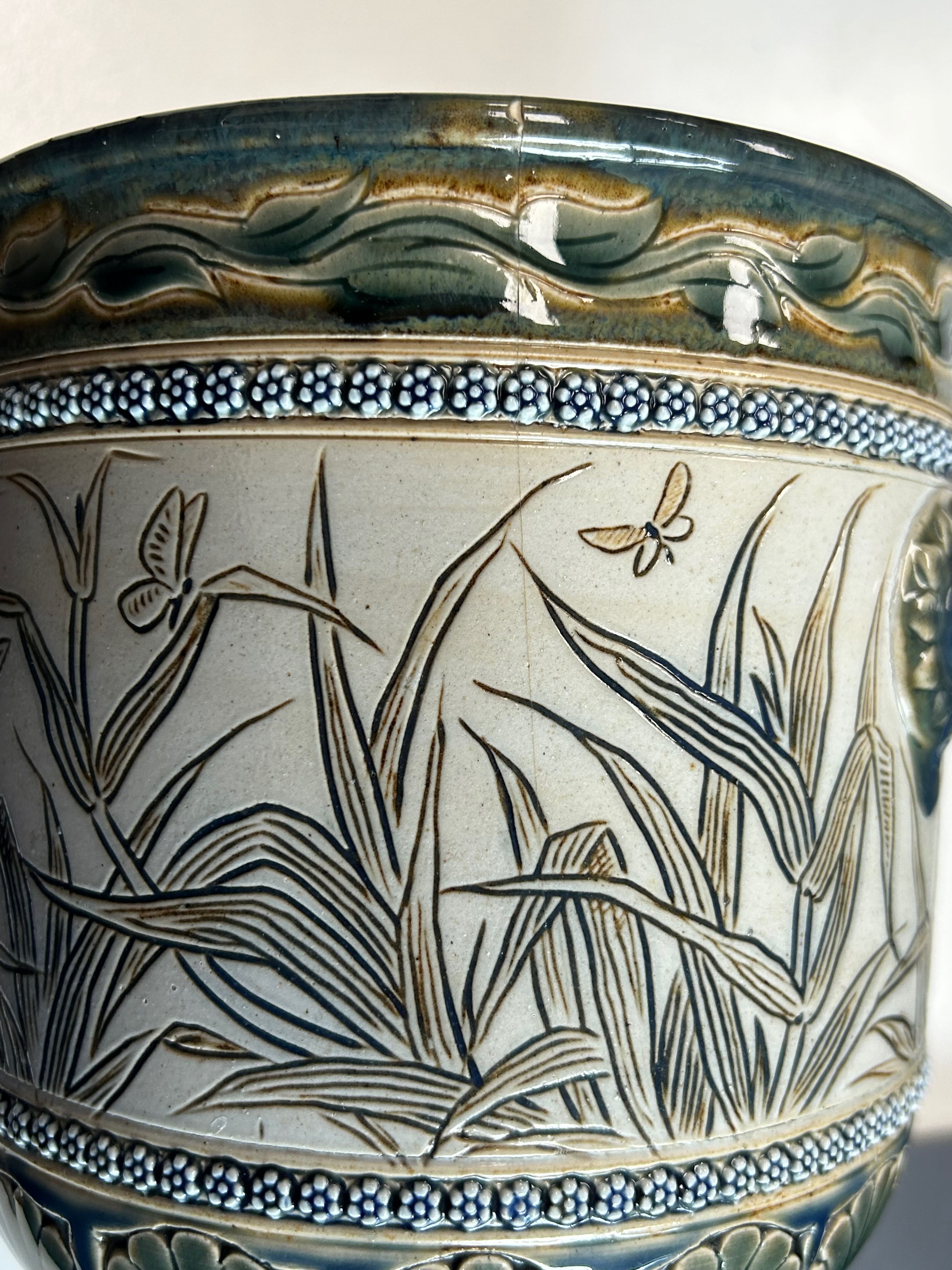 A Doulton Lambeth stoneware vase and a jardiniere by Florence Barlow - Image 5 of 5