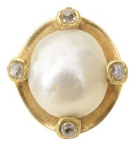 A late 19th/early 20th century pearl and diamond-set stick pin head