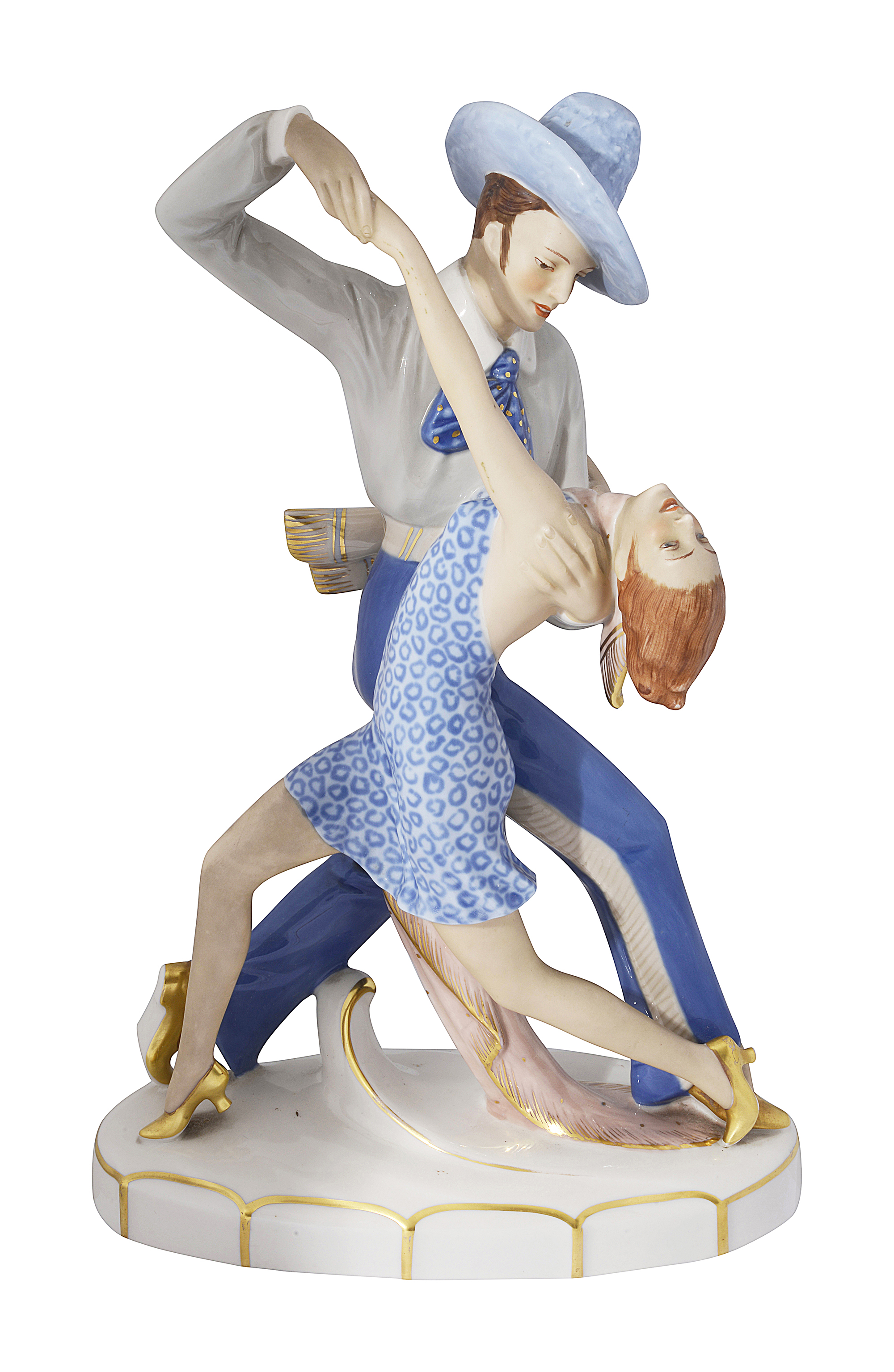 A Royal Dux Art Deco porcelain figure group 'Tango Dancers' c.1930