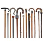 A collection of Edwardian and later walking canes and sticks
