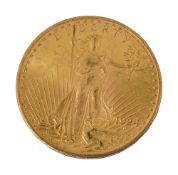 An American 1924 $20 dollar double eagle Saint Gaudens gold coin