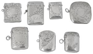 Seven George V silver vesta cases