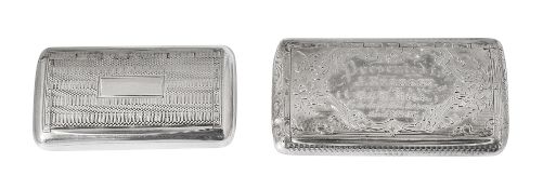 A William IV silver box and an early Victorian silver snuff boxes