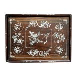 A Chinese huang huali and mother of pearl inlaid tray