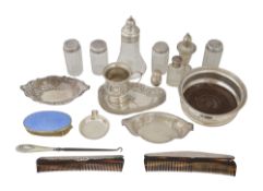 A collection of silver to include a wine coaster and other items