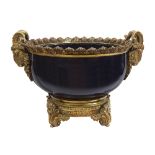 A French Louis XVI style ormolu mounted blue glass jardiniere