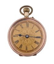 A lady's 9ct gold open faced keyless pocket watch