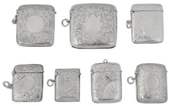 Seven Edwardian silver vesta cases