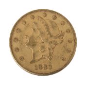 An American 1883 $20 dollar double eagle Liberty head gold coin