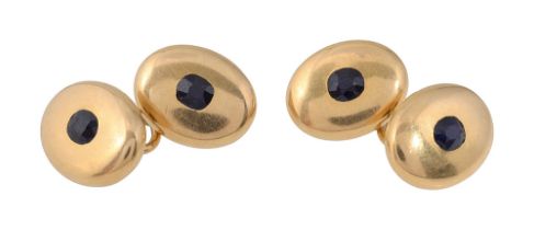 A pair of sapphire oval cufflinks