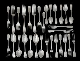 George III/IV and later matched silver fiddle pattern flatware