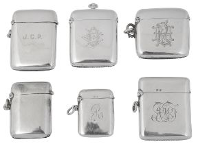 Six Victorian and later silver vesta cases