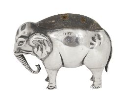 An Edwardian novelty silver elephant pin cushion
