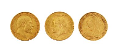 Three gold half sovereigns (3)